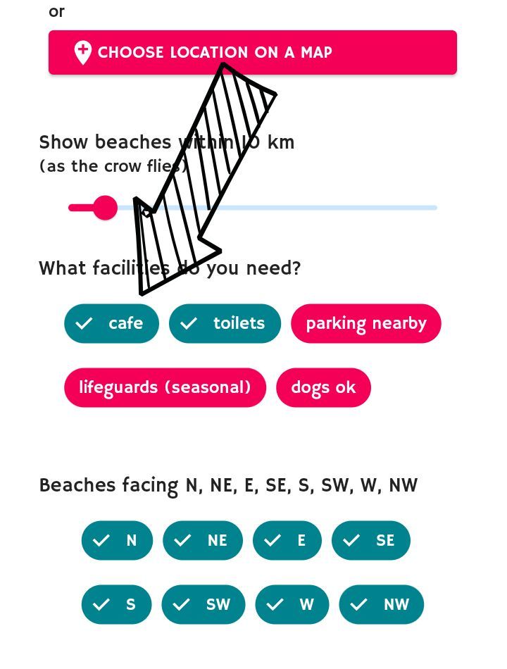 find beaches with cafes