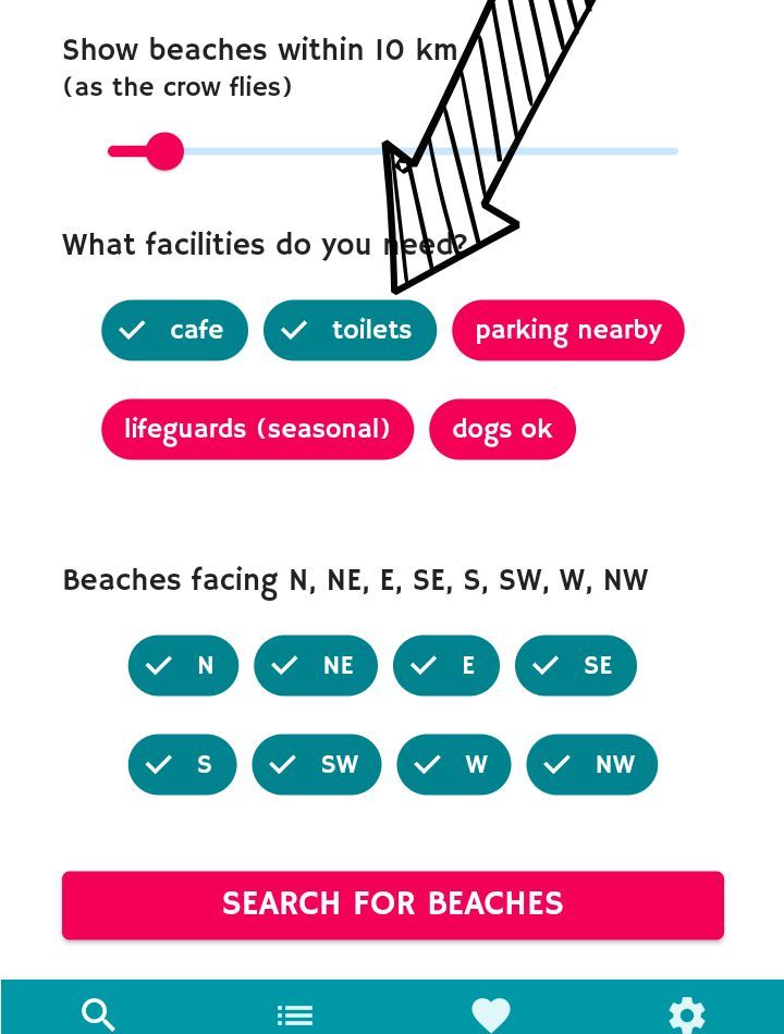find beaches with toilets