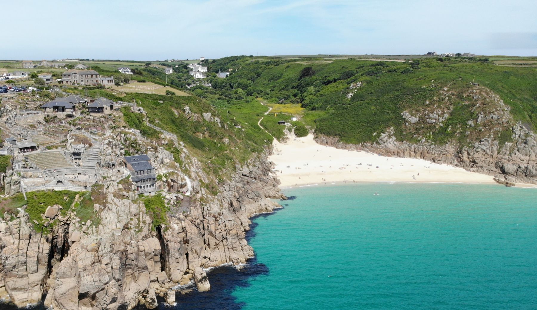 Cornwall beaches - aerial view of Porthcurno